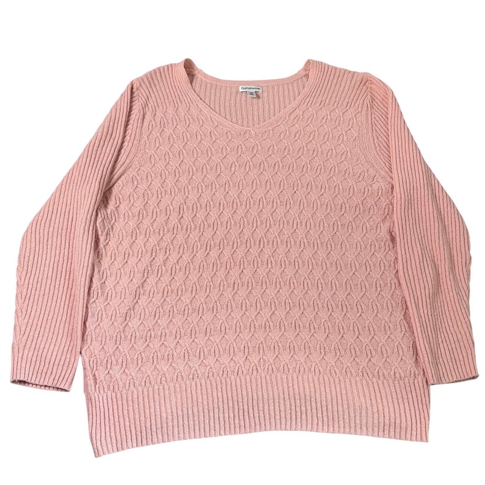 Croft Barrow Sweater Womens 3X Pink Cable Knit  Classic Casual Everyday Basic
